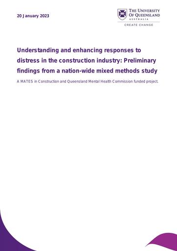 Understanding and enhancing responses to distress in the construction industry: Preliminary findings from a nation-wide mixed methods study
