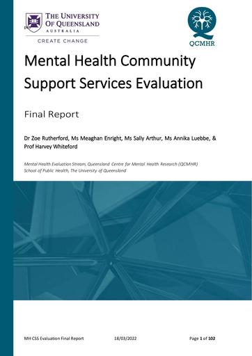 Final Report: Evaluation of the Queensland Mental Health Community Support Services programs